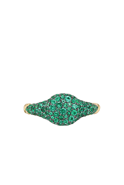 Petite Pave Pinky Ring, 18K Yellow Gold & Emeralds